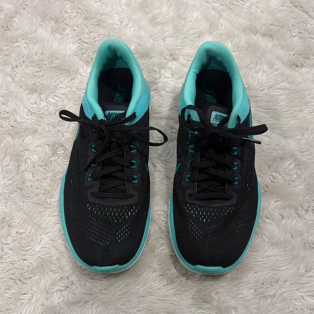 Nike Flex‎ 2016 RN running shoes in Black and Teal Woman’s Athletic Sneakers 7.5